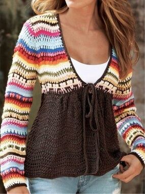 Boston Proper Multicolor Rainbow Crochet Knit Cardigan Boho Size XS